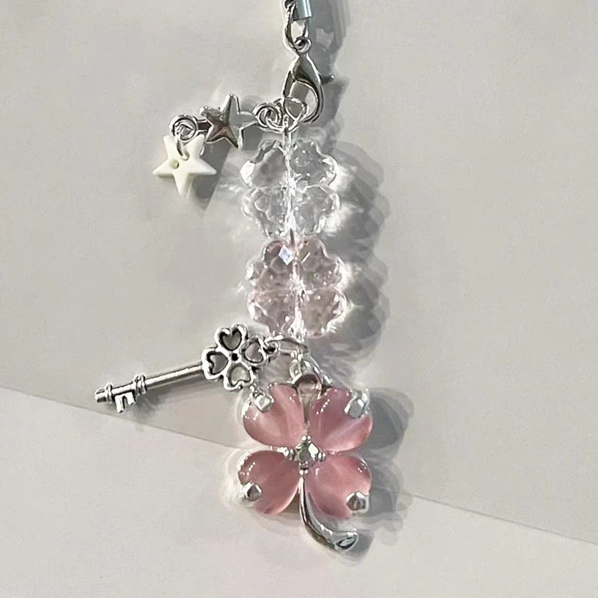 Delicate Pink Green Crystal Lucky Plant Keychain Phone Charms Pendant Cute Key Chain Phone Ornament Schoolbag Camera Hangings 250807