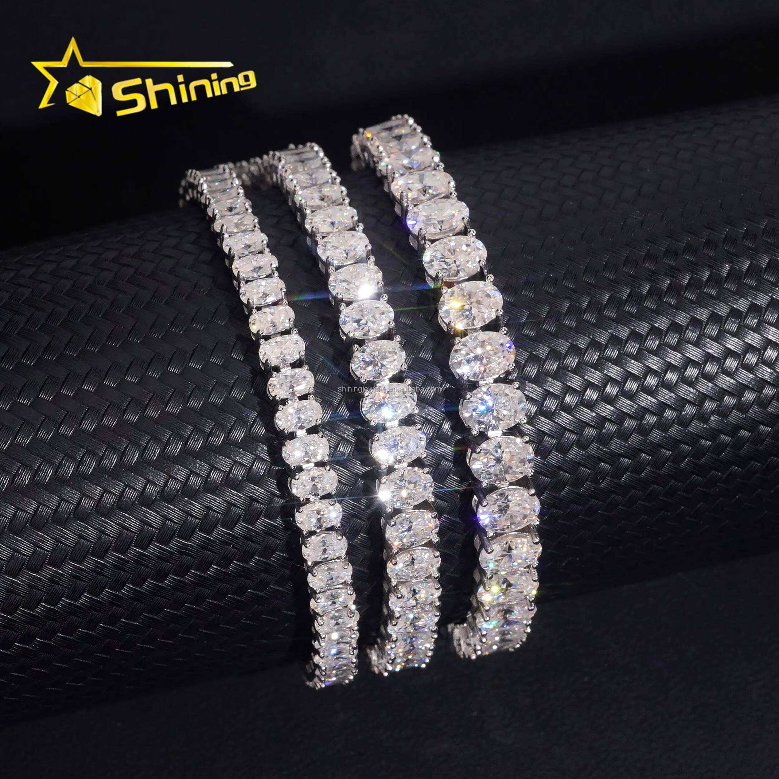 Most Popular New Arrivals Hip Hop Vvs Oval Moissanite Diamond Iced Out GRA Certificate S925 Silver Tennis Bracelet Man Gift
