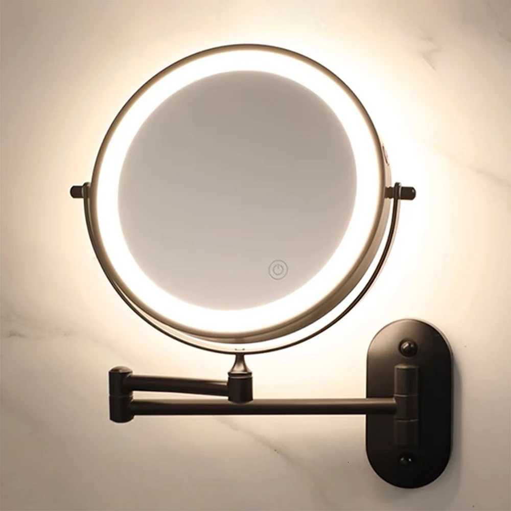 8 Inch Black Wall Mounted Bathroom Mirror 10x Magnifying Makeup Mirror Adjustable Dimming Vanity Cosmetic Mirrors with Light Z250807