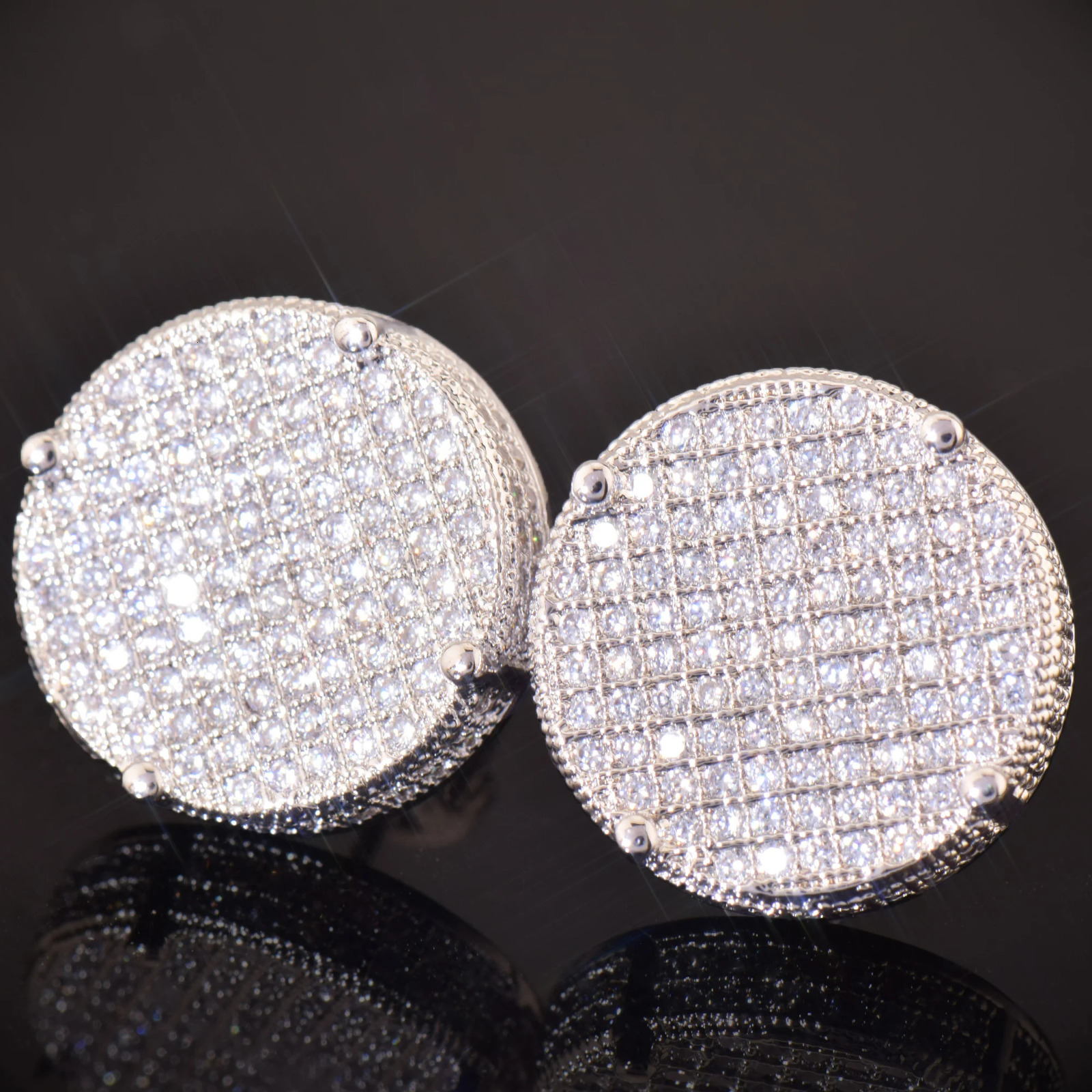 CUC 14MM Big Round Stud Earring Screw Back Iced Out Cubic Zirconia Men Women Earrings Gold Color Hip Hop Jewelry Fashion Gift 250807