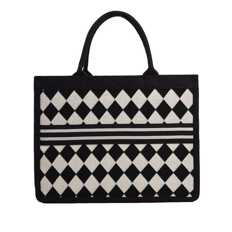 Black and White Checkerboard Large Tote Capacity Handheld Tote bags for Women New Simple Trendy Luxury Designer Fashion Commuting Shoulder Bag
