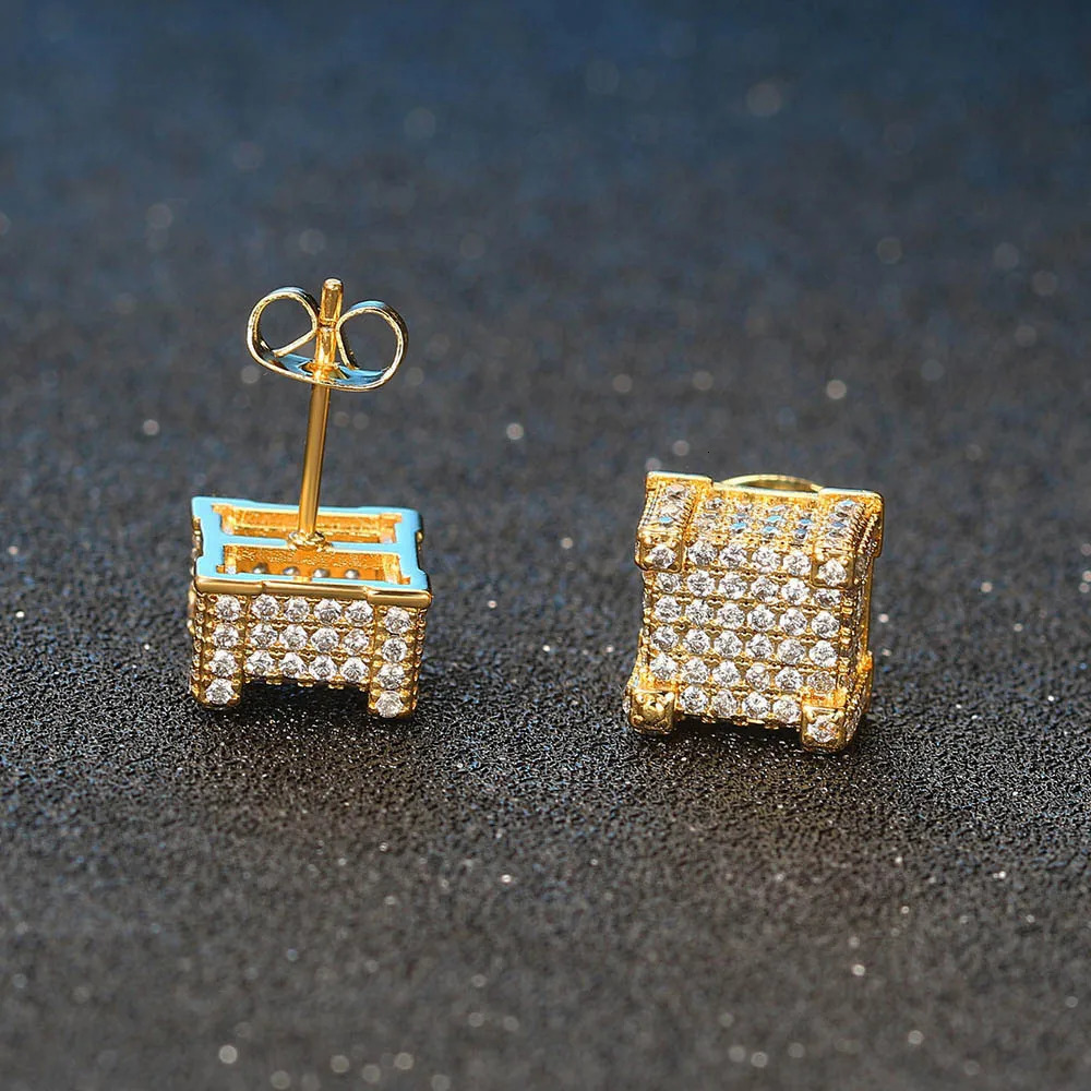 Stud Earrings For Women Iced Out AA Cubic Zirconia Hip Hop Men Piercings Ear Ring Gold Color Jewellery Wholesale OHE013 250807