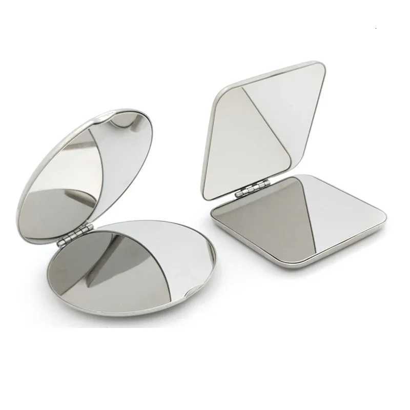 1pcs Portable Women Stainless Steel Makeup Mirror Hand Pocket Folded-Side Cosmetic Make Up Mirror Small Various Shapes Z250808