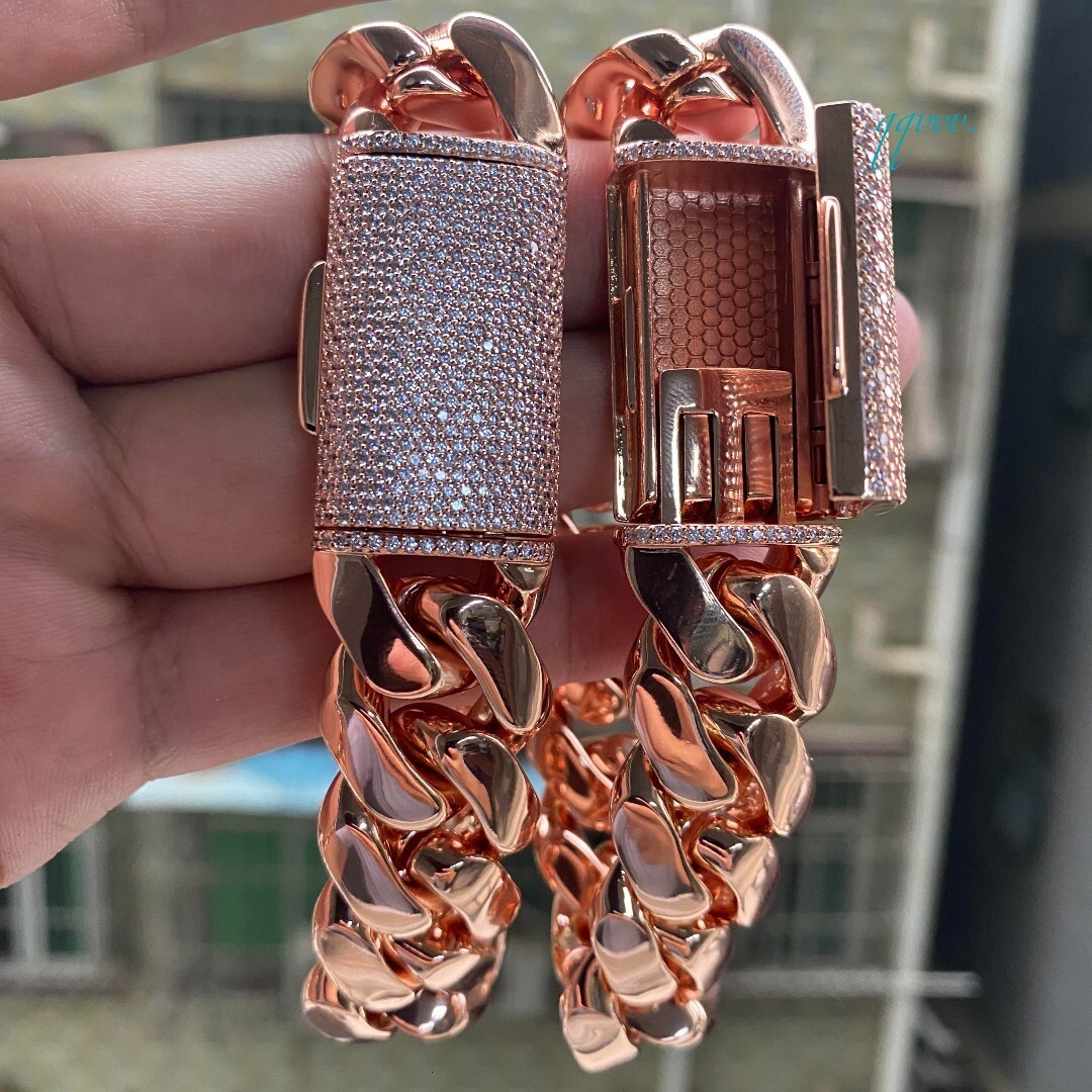 18k 14K In Gold Stock Plated Bracelet 10mm-25mm 7-9 Inch Pulseras De Hombre Men Women Custom Plate Chunky Cuban Miami Chain