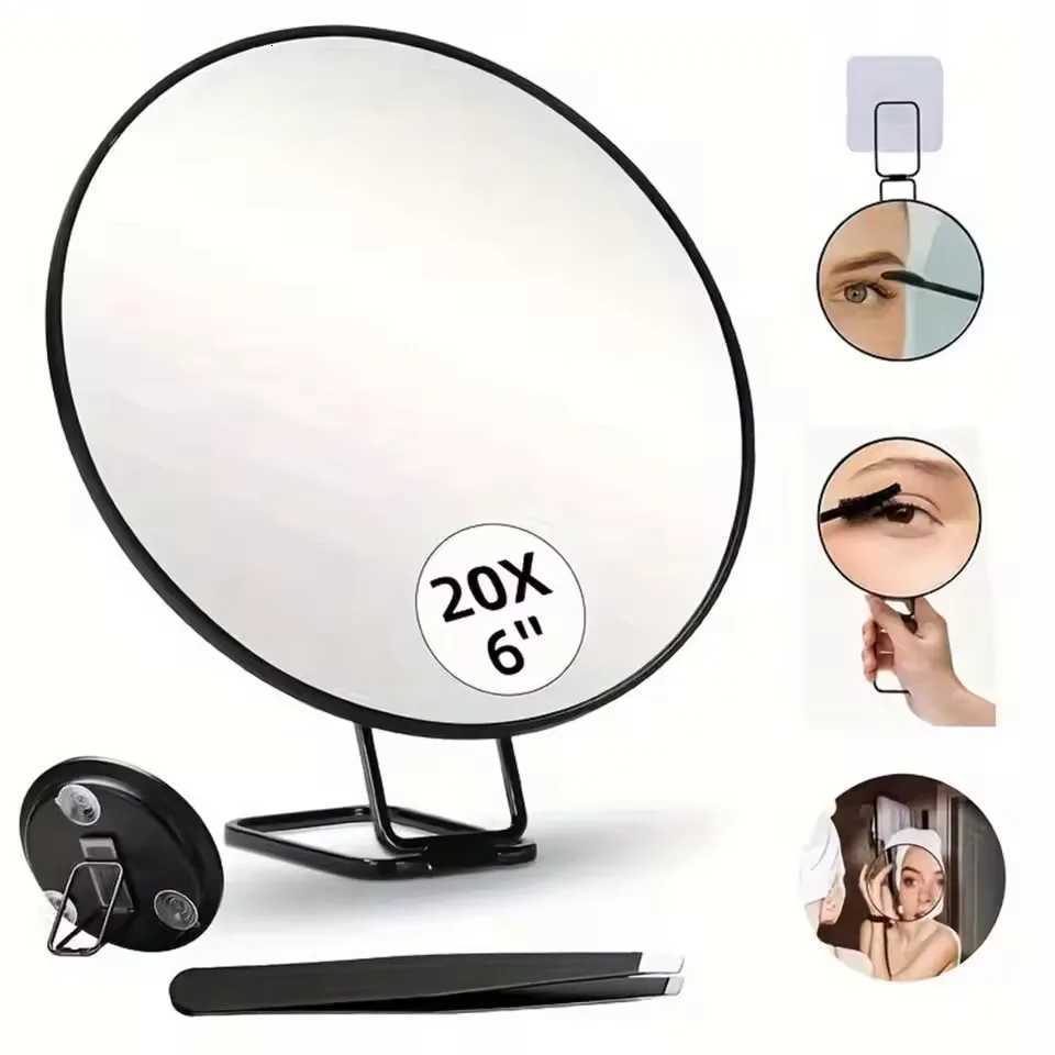 20X Magnification Handheld Makeup Mirror Portable Beauty Tool One-Side Tabletop Mount For Home Travel Magnifying Mirror with Tweezers Z250807