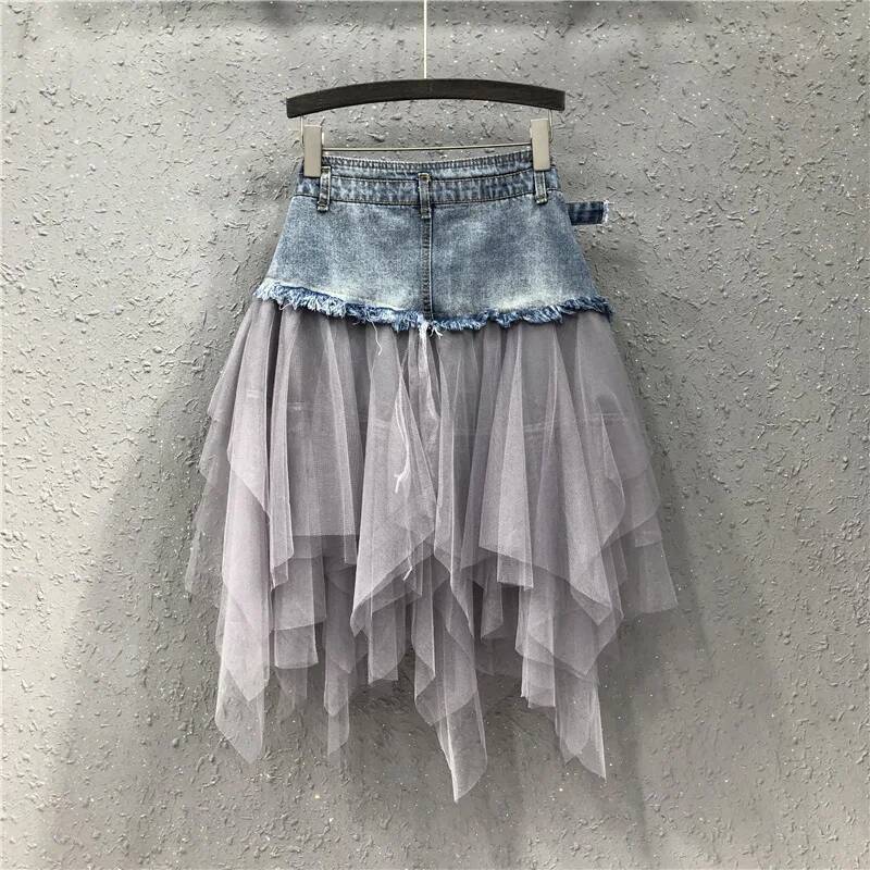 2025 Summer New Women's Chiffon High fashion Waist Slimming Retro Cowboy Skirt Spring/Summer Autumn/Winter New Designer
