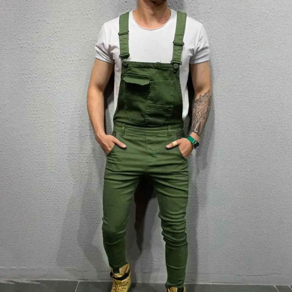 Streetwear Casual Full Length Mid Rise Cargo Jumpsuit Men Overalls for Daily Wear 250804
