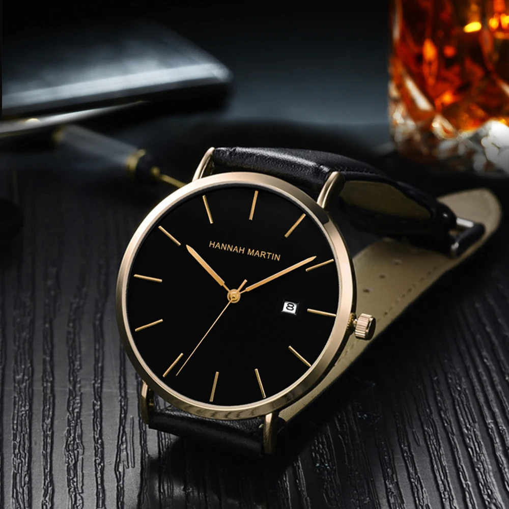 Hannah Martin Men Watch Leather Business Style Japanese Quartz Movement 3Bar Waterproof Clock Leisure Sports Watch for Men reloj 250807