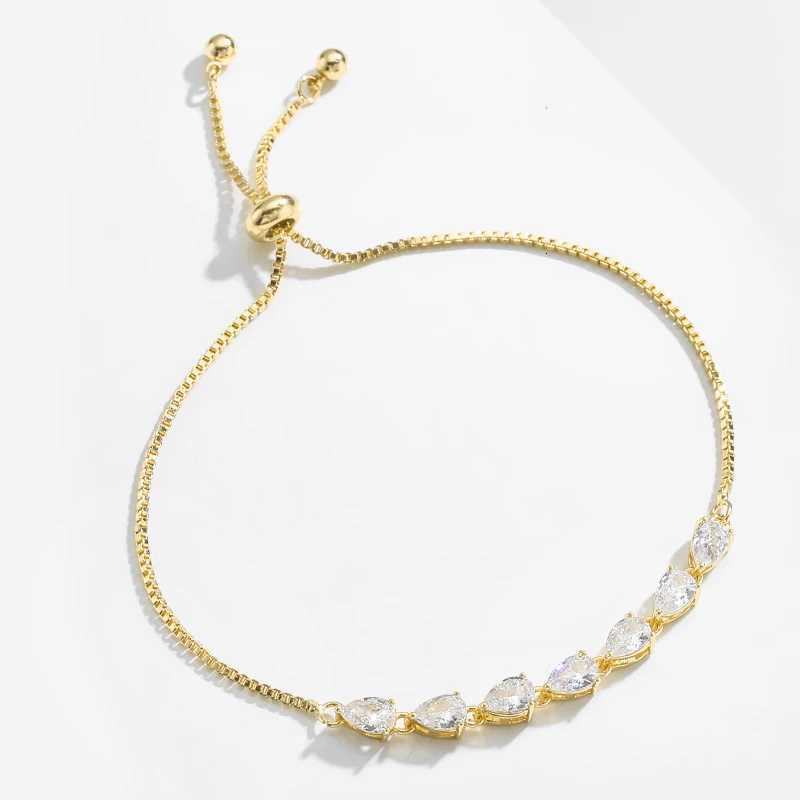 ZAKOL Fashion Water Drop Zircon Charm Adjustable Chain Bracelet Three Plating Colors Brides Wedding Bracelet Party Jewelry Z250807
