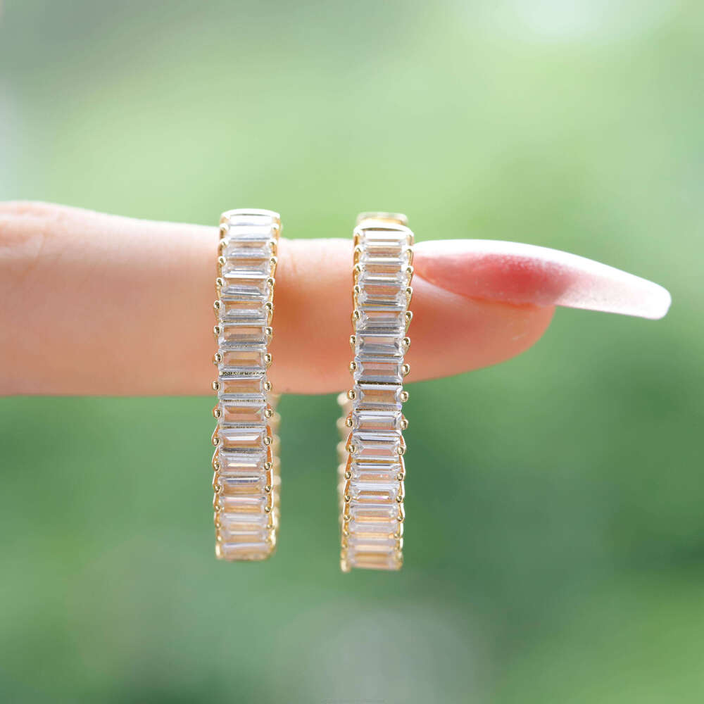 XG Custom Lab Sier Color Gold Plated Full Pave Dia Hoop Earrings Fine Jewelry Earring for Women