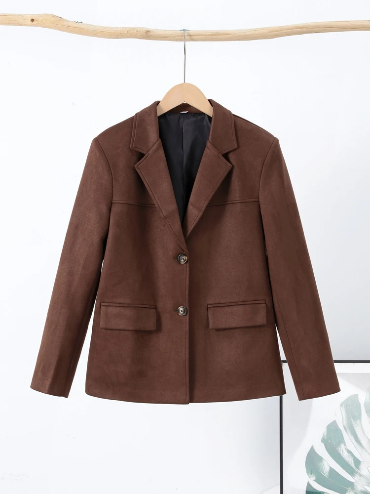 Women s Suede jacket Vintage Laple Full Sleeve Pockets Thicken Outwears Female Spring Fashion Lady Demi-season jacket 250805