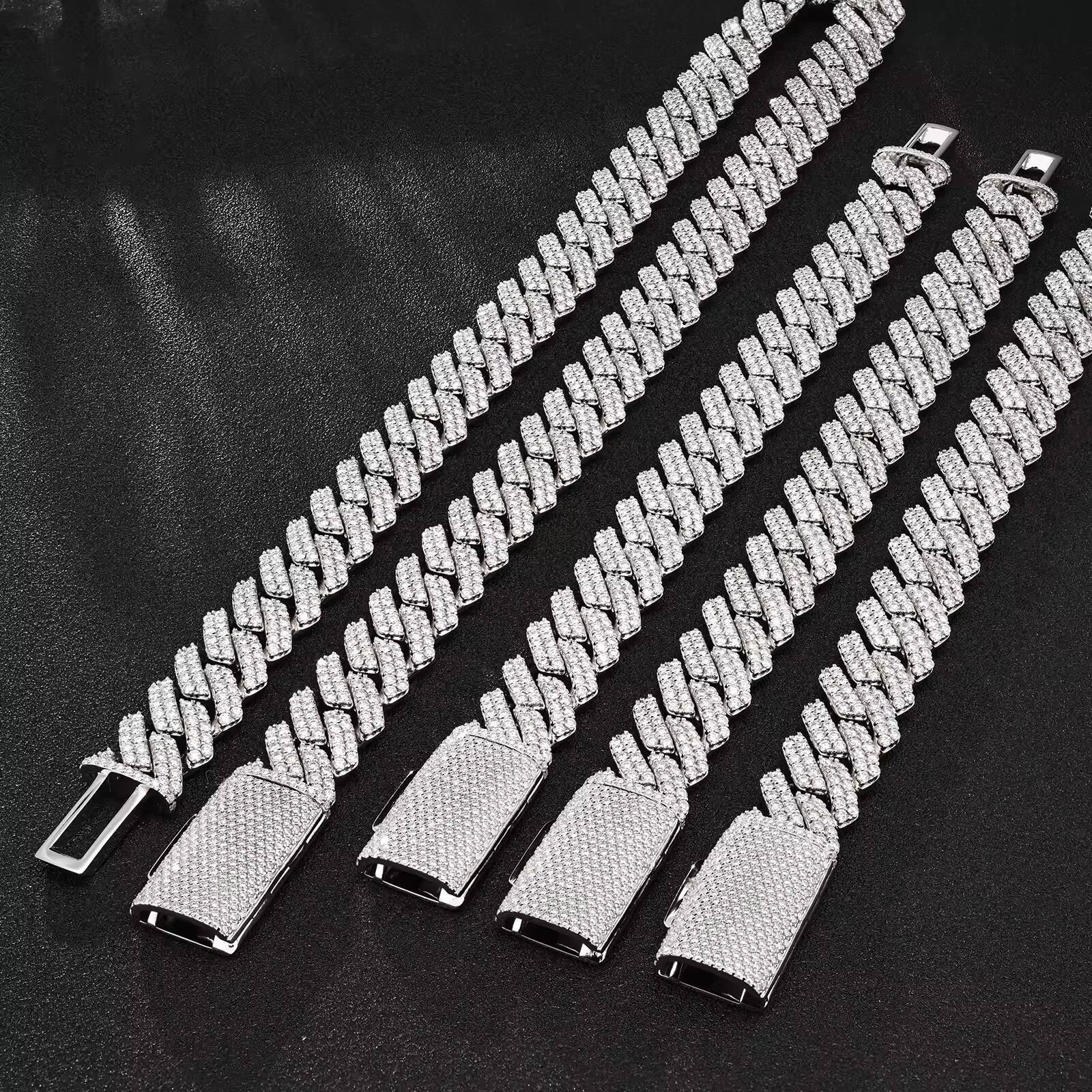 Iced Out Hip Hop 14mm Wide 2 Rows Cuban Link Chain Vvs Mossanite 925 Sterling Silver Cuban Link Chain