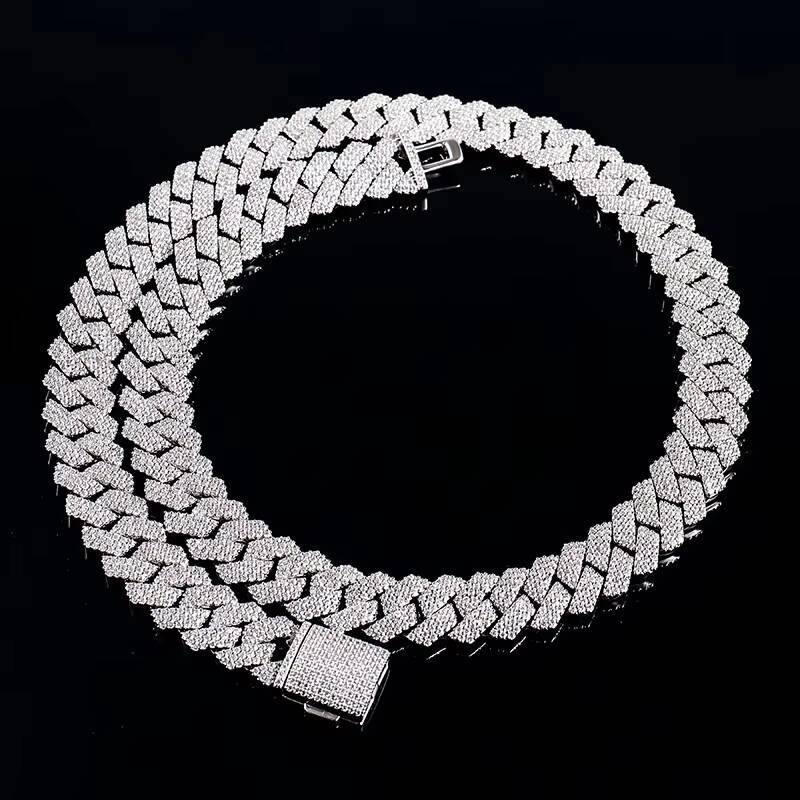 Moissanite Diamond Miami Cuban Link Chain 6~15mm White Gold Real 14K Rose Gold Necklace Bracelet 925 Silver Plated