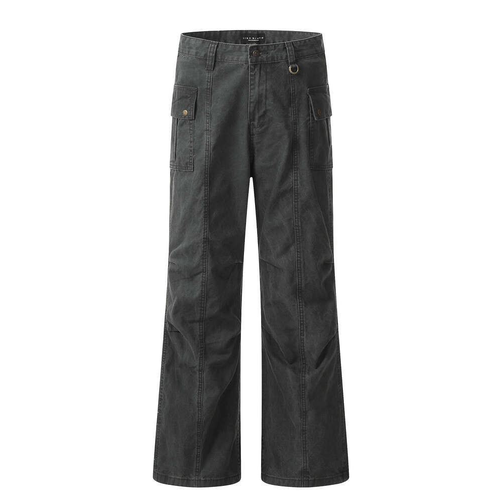11Kn American Style Straight-Leg Slightly Flared Cargo For Men And Women Slimming Multi-Pocket Simple Loose Casual Pure Cotton Long Pants B5