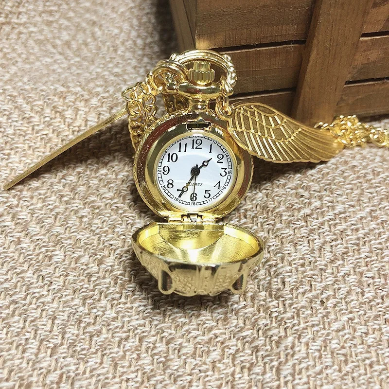 Golden Ball Pendant Snitch Ball Pocket Watch Gifts for Kids Quartz Necklace Clock Lovely Cute Fob Pocket Clock Wholesale 250807