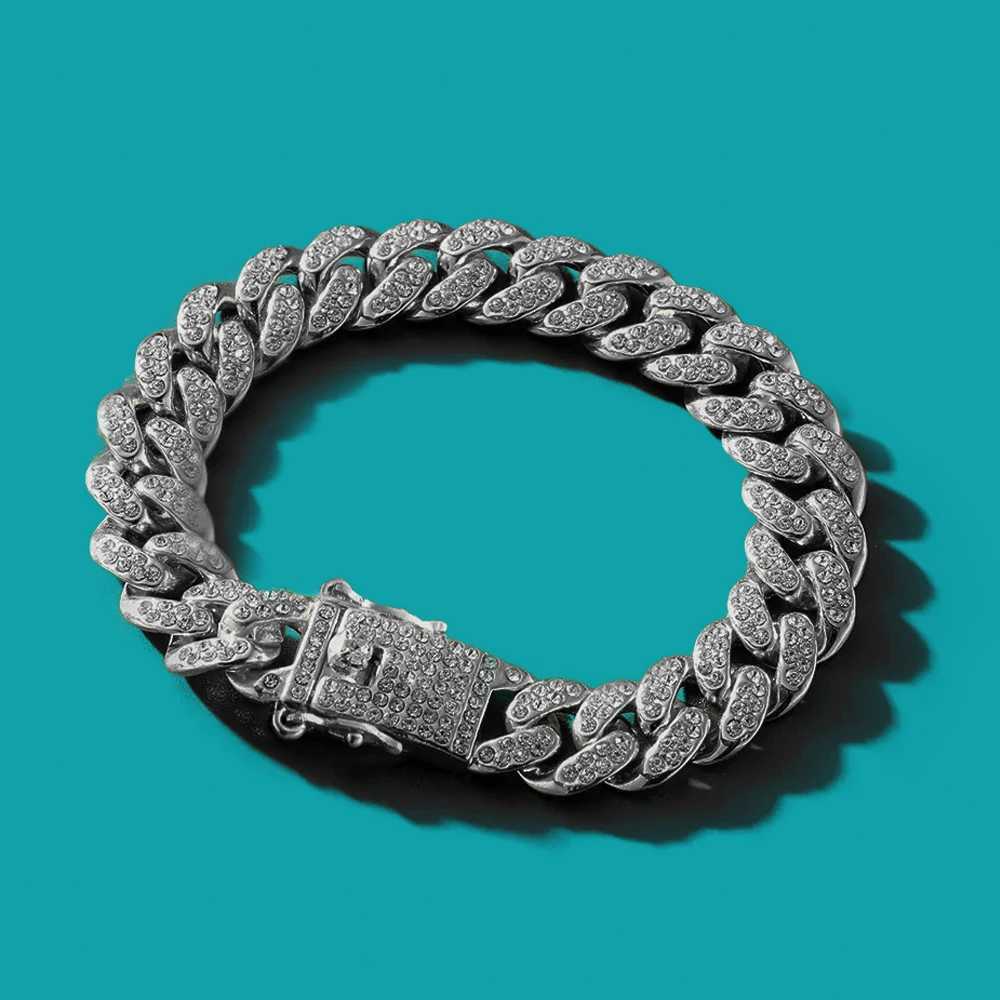 13MM Prong Cuban Link Chain Bracelet for Men and Women Bling Iced Out 2 Row Rhinestone Paved Miami Rhombus Cuban Chain Jewelry Z250807