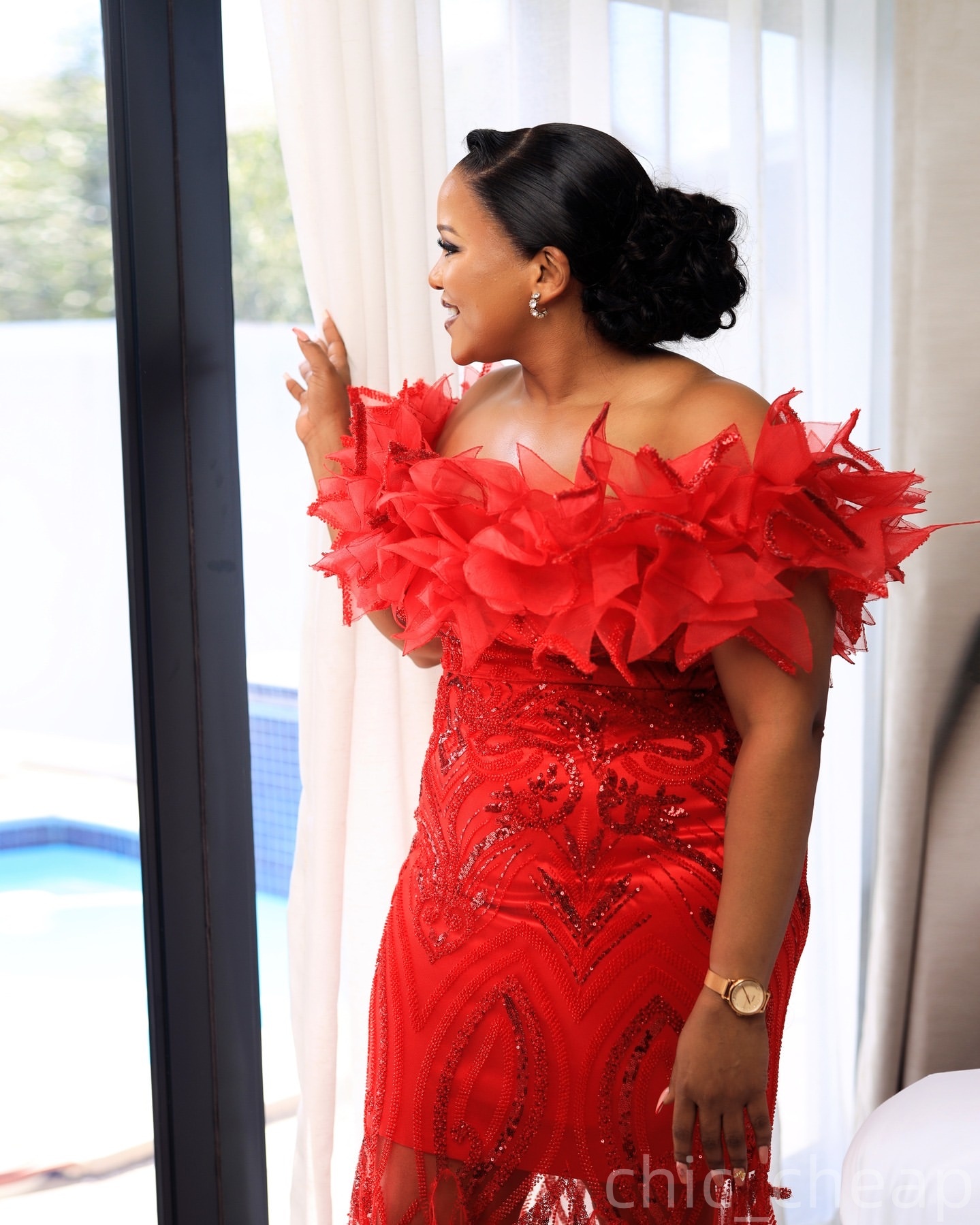 Mermaid Red Prom Dresses 2025 Florals Sequined Off Shoulder Evening Formal Party Second Birthday Engagement Gowns Plus Size Dress For Special Occasion