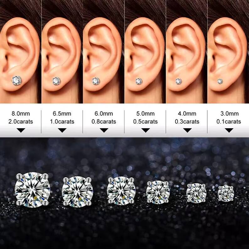 VVS 5mm 6mm Moissanite Stud Earrings Hiphop 925 Silver Bling Moissanite Diamond Round Cut Moissanite Earrings