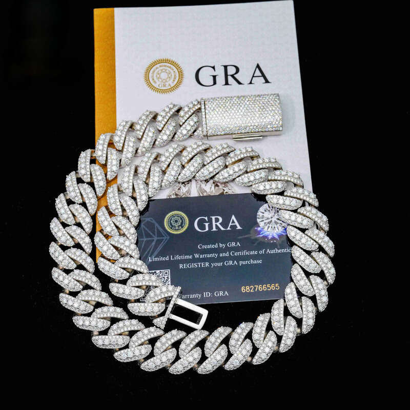 20mm High Quality Hip Hop Jewelry Cuban Link Chain Sterling Sier Moissanite Bracelet Necklace