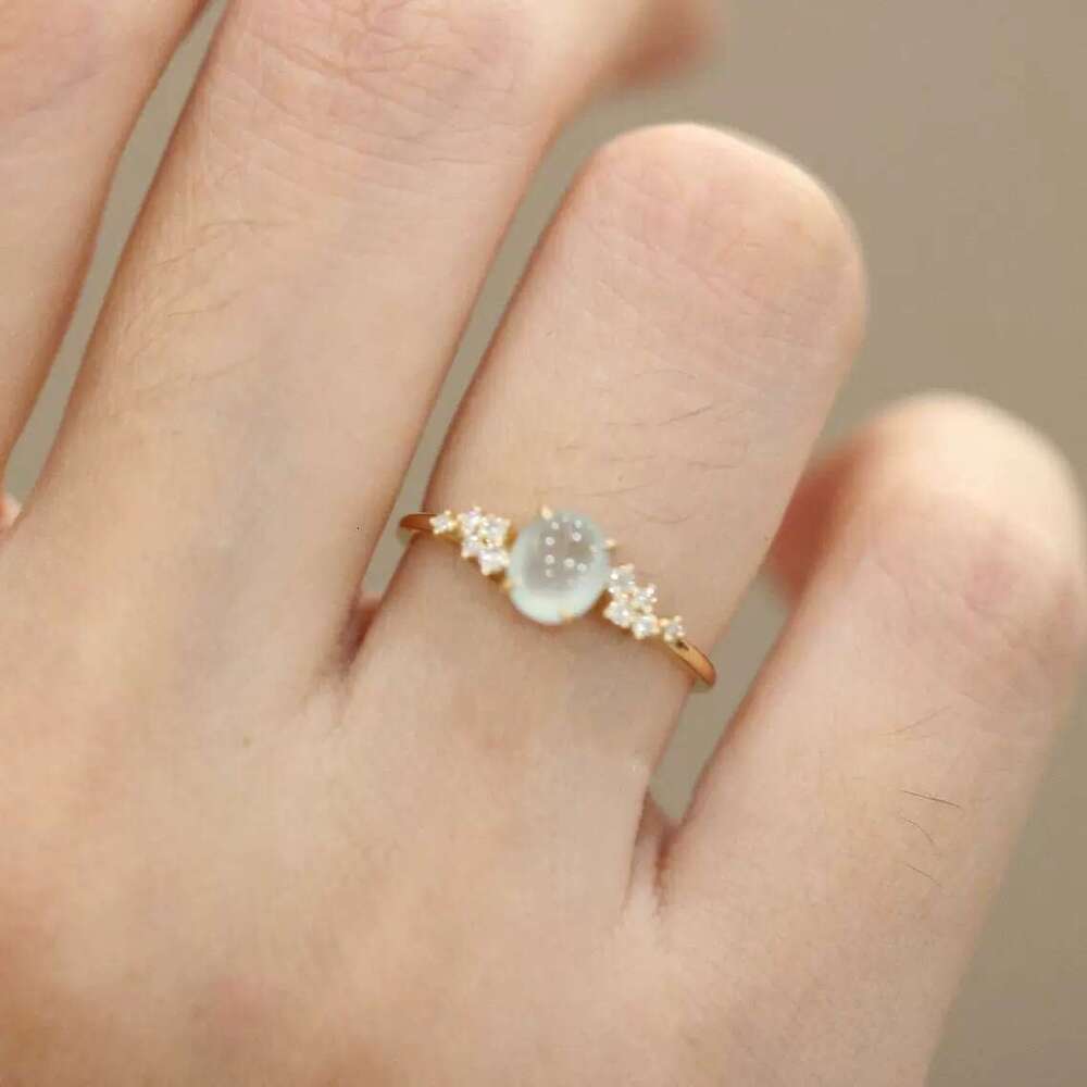 New High-End Romantic White Chalcedony Same Style Open Luxury Inlaid with Cabochon Ice Type Versatile Ring