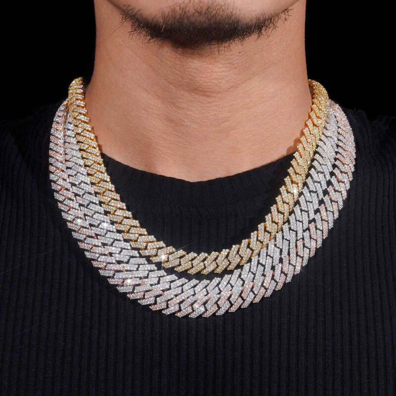 Promotion Factory Price Hip Hop Jewelry 12mm Solid Sterling Sier Gold Plated GRA VVS Iced Out Moissanite Cuban Link Chain