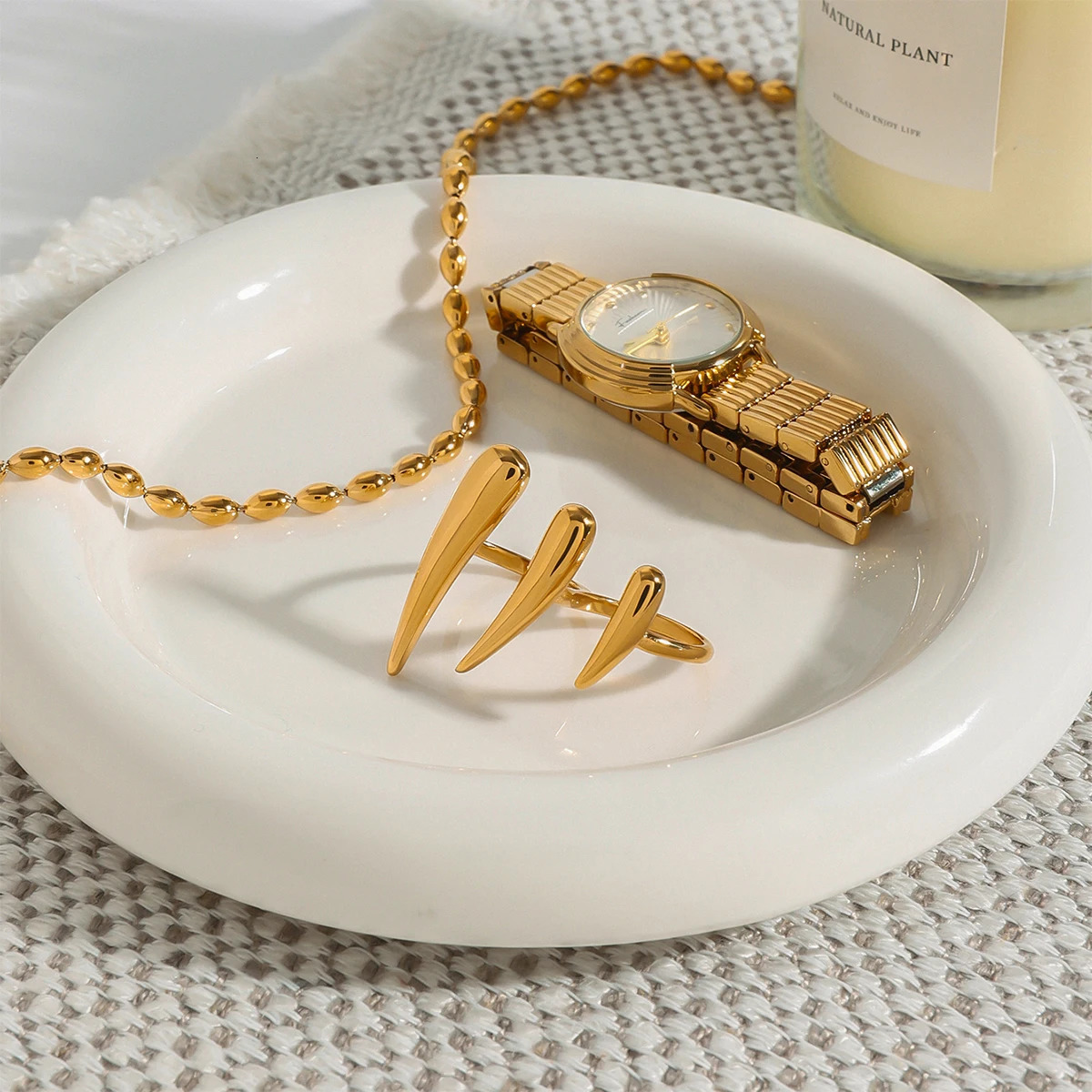 Uworld Minimalism 18k Gold-Plated Color Stainless Steel Exaggerated Claw Ring Stackable Lines Double Finger Ring Womens Jewelry 250814