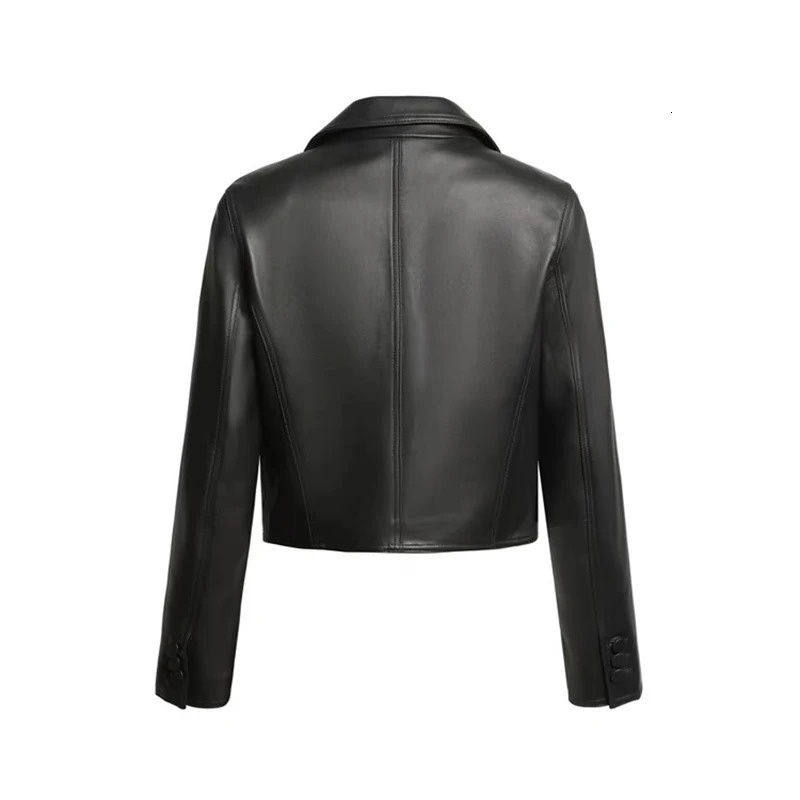 Short Genuine Leather Blazer Jackets for Women Fashion Pink Lapel Single Button Female Long Sleeve Sheepskin Jackets 250804