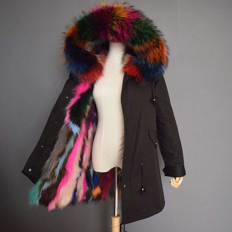 Women's Clothing Raccoon Lining Collar Large Size Parka Real Fur Coat