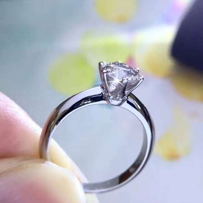 1CT Plated Six Prong Round Dia Gold Moissanite Engagement Ring for Women