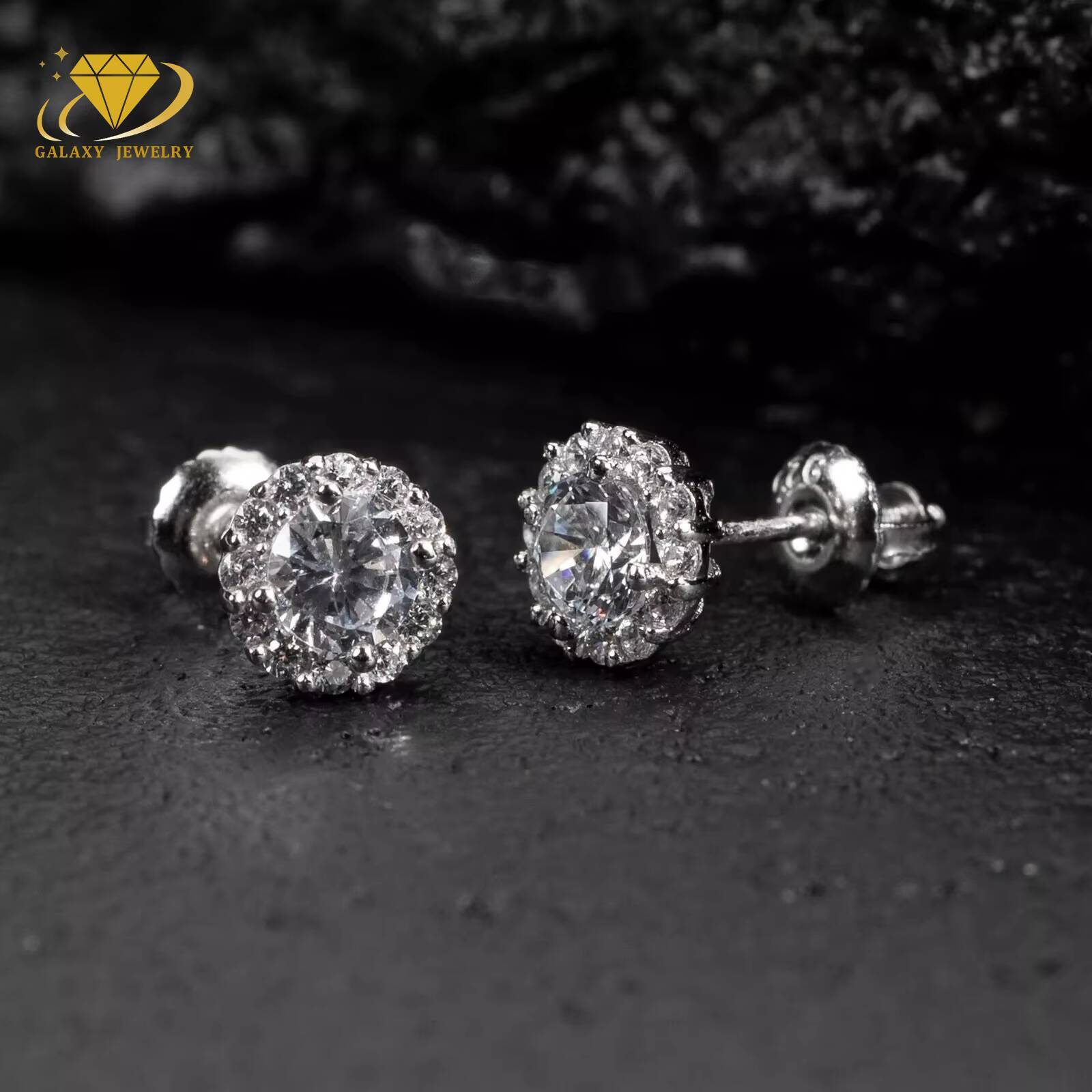 Fine Stud Earrings Vvs Diamond Round Cut Small Halo Mens WomenS Flower Earrings 925 Sterling Silver Hip Hop Earrings Stud