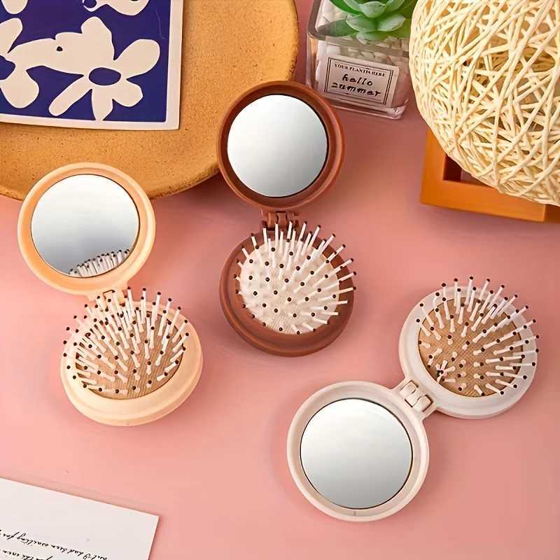 Mini Portable Folding Travel Hair Brush with Mirror for Women Lightweight Plastic Dual Fold Design for Outdoor Use Hand Washable Z250807