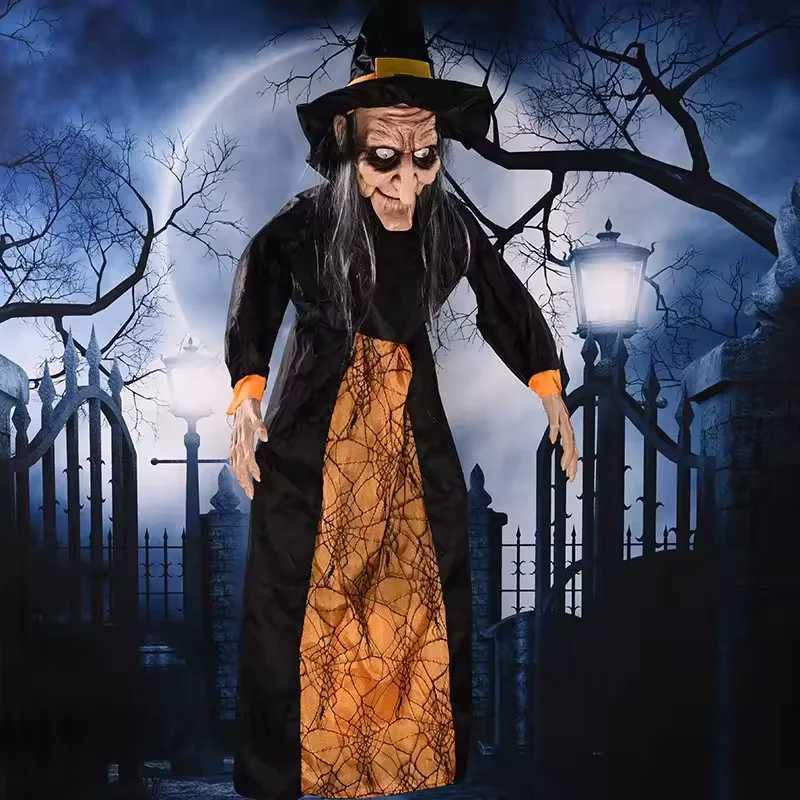 2025 Hot Halloween Decor Talking Witch Outdoor Spooky Animatronic Witch Decor Prop Red Eye Animated Witch Home Festival Decor G250913