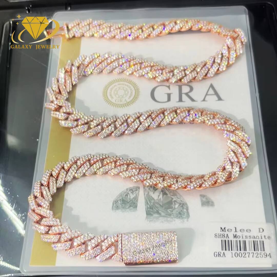 High Quality 8mm Moissanite Chian 2Rows Hip Hop Jewelry for Men 925 Silver Iced Out Cuban Chain with GRA Certificate