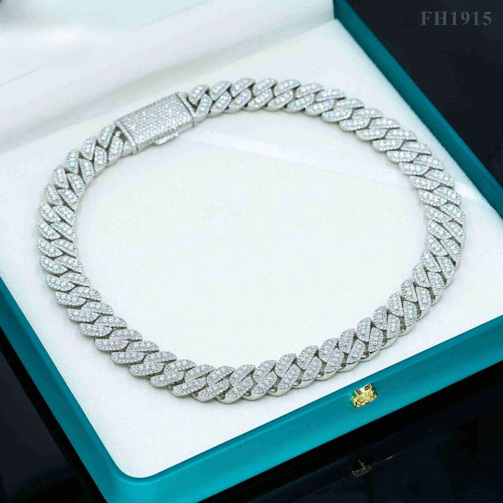 Fine Jewelry Hip Hop Gold Plated Sier 12mm 15mm 18mm Vvs Moissanite Dia Cuban Link Chain Iced Out