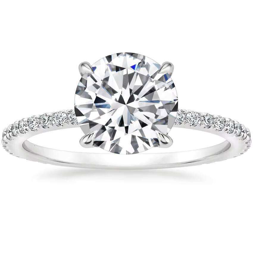 Fast Shipping Gold Plated Sterling Sier 2ct D/VVS Clarity Round Moissanite Engagement Weeding Fashion Women Jewelry Ring