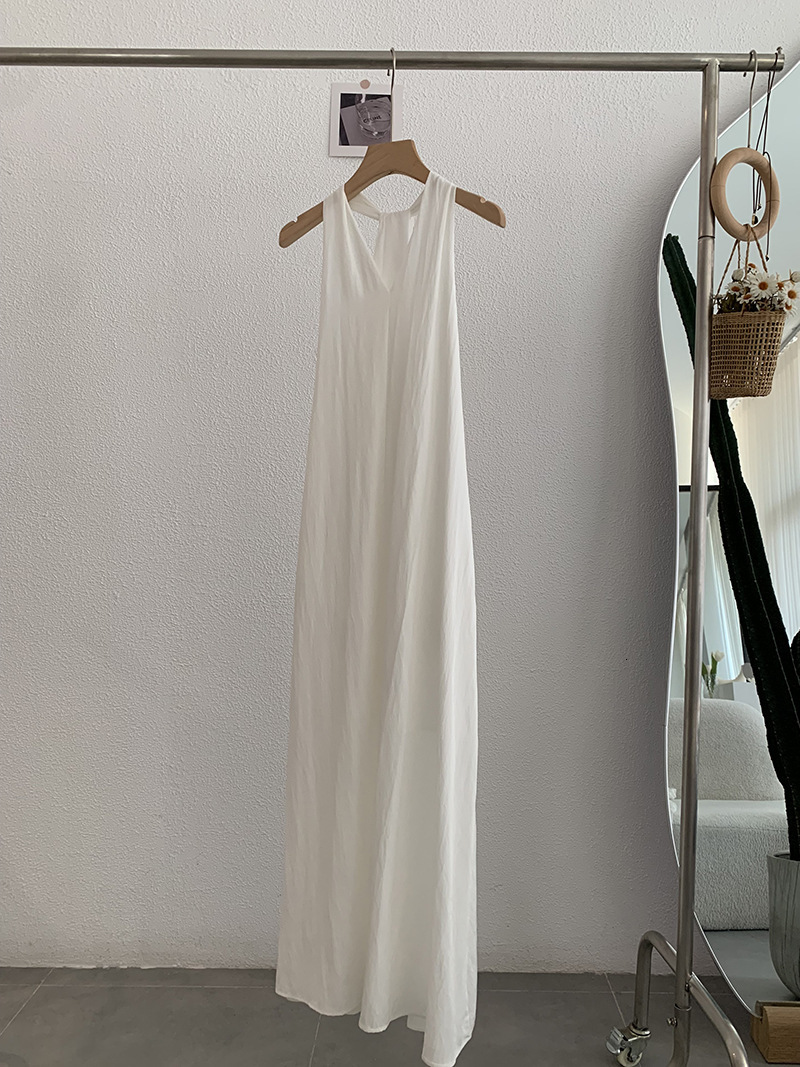 Omalai Halter V-neck Sleeveless Dress for Women Summer New Elegant Vest Long Dress with Belt 3753 T200509