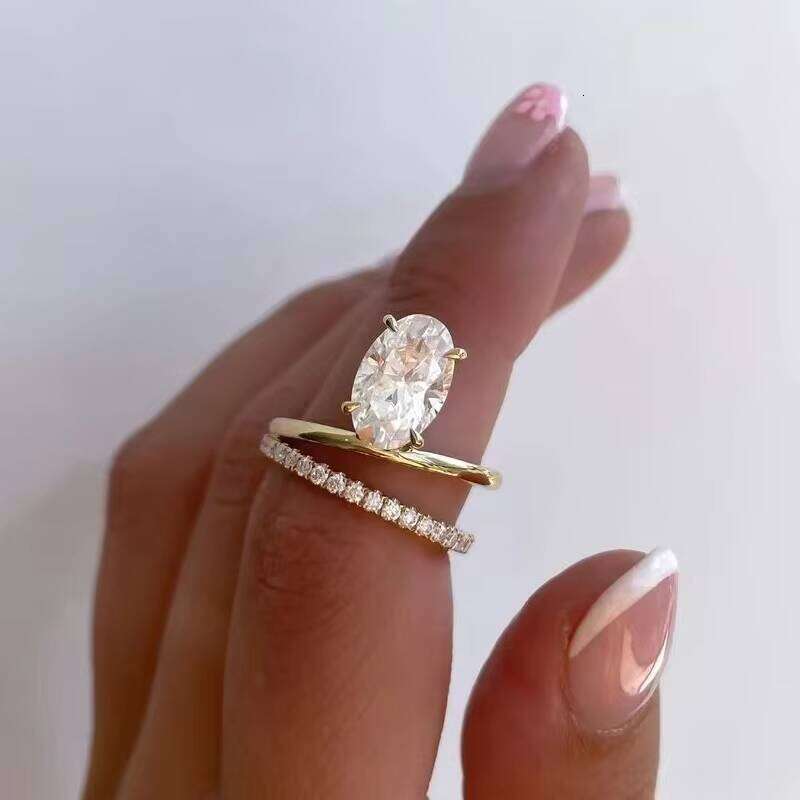 Fine Jewelry 14K Gold Eternity Oval Cut Vvs1 Moissanite Pass Dia Test Women Ring
