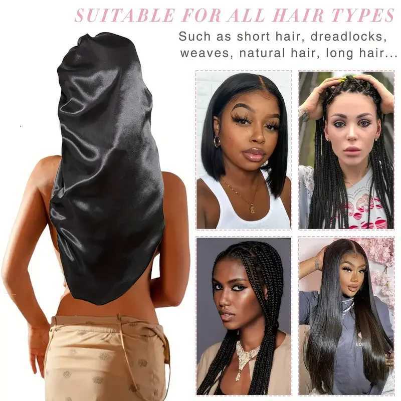 Silky Sleep Bonnet for Straight Curly Hair Long Extra Large Hair Bonnets for Dreadlocks and Braids Satin Sleeping Caps Night 2pcs Z250808