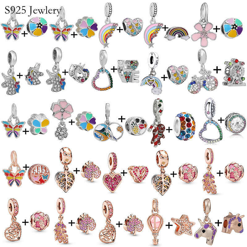 New Trendy 925 Sterling Silver Rose Gold Butterfly Charm Pendant Beads For Diy Bracelet Necklace Womens Jewelry Fashion Accessories
