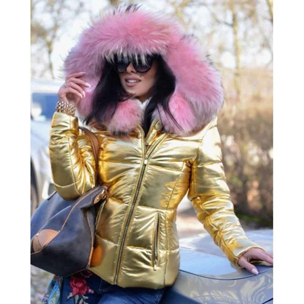 Women's Large Size Jackets Cotton-Padded Down-Padded Jackets, Short Hooded fur coat