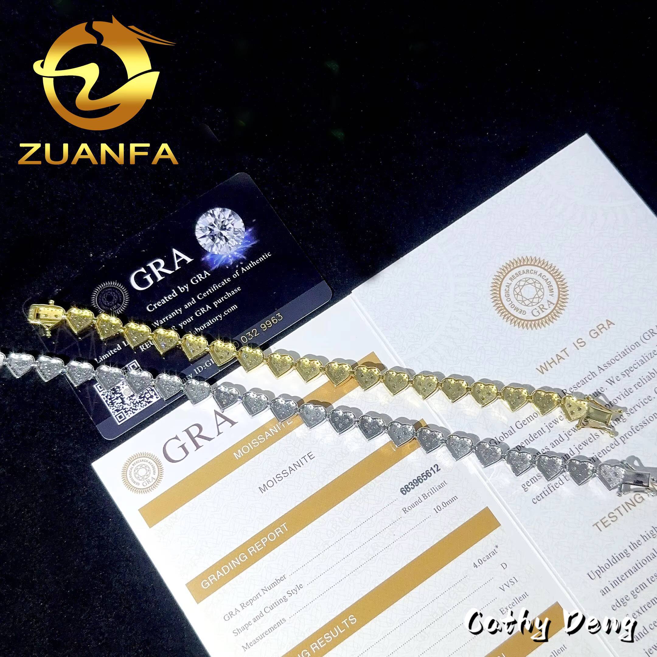 Fine Jewelry 8mm Heart Shape VVS Moissanite Cuban Link Bracelet 925 Silver Moissanite Hip Hop Jewelry Cuban Chain for Men Women