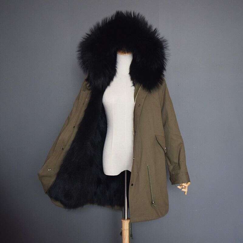 Women's Clothing Raccoon Lining Collar Large Size Parka Real Fur Coat