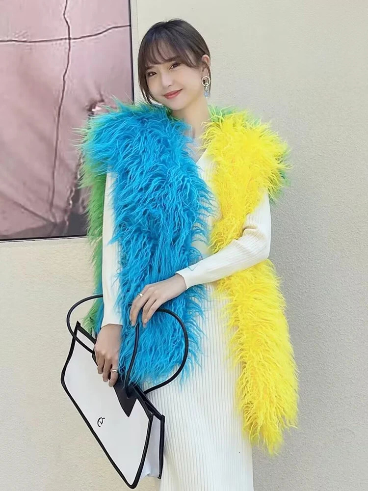 ZADORIN Irregular Patchworked Autumn Winter Faux Fur Vest Women Colorful Furry Jacket Fur Top Faux Fur Coats Vestes Femmes 250806