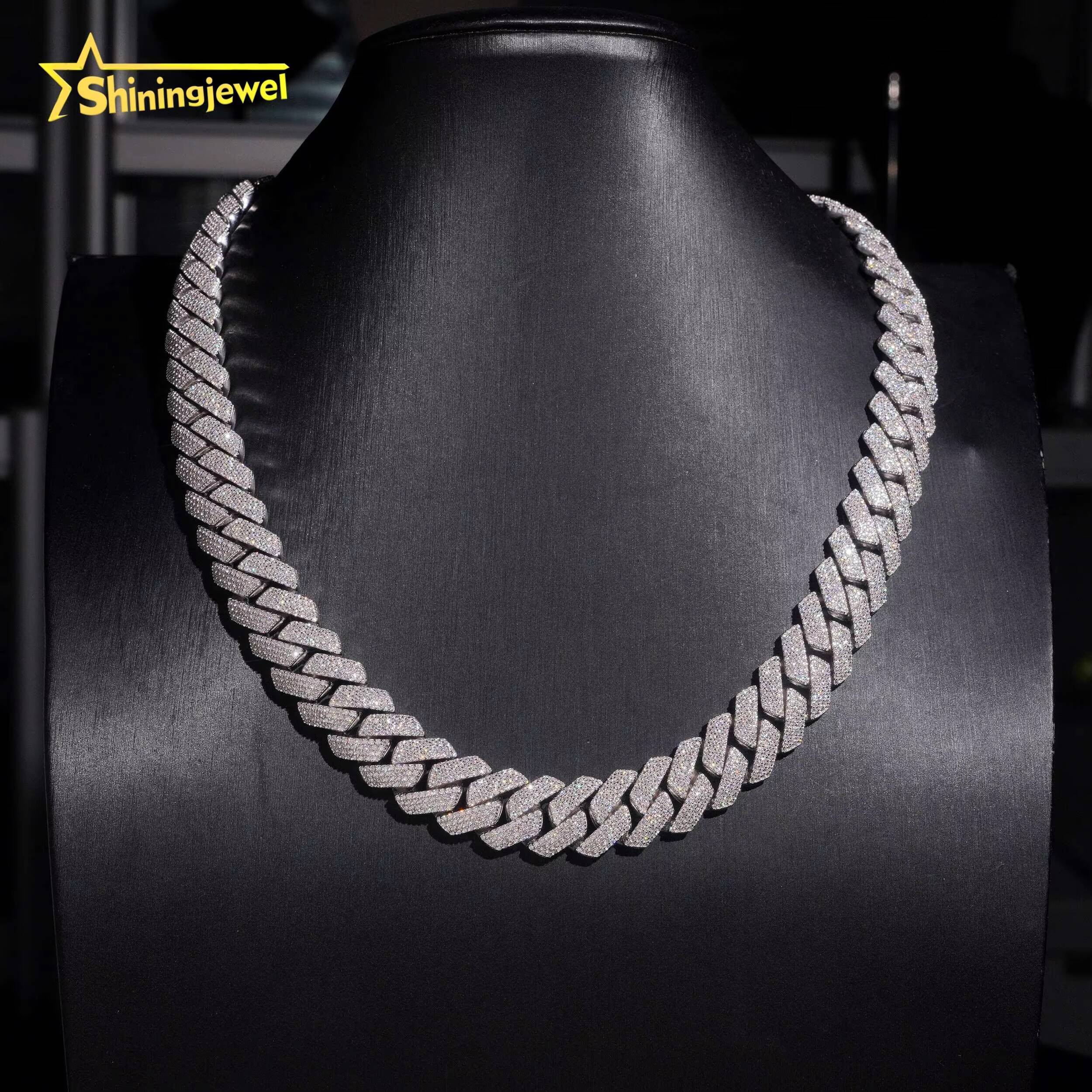 Iced Out Jewelry Hip Hop15mm 3Row Moissanite Necklace S925 Gold Plated Pass Diamond Test VVS Moissanite Diamond Cuban Link Chain