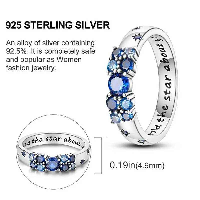 925 Sterling Silver Ring Blue Color Star Password Ring For Women CZ Cubic Zircon Star Moon Flower Wedding Jewelry Rings Gifts Y250808