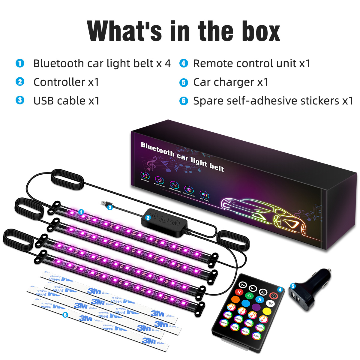 Smart Bluetooth Controlled Ambient Lighting for Cars - Voice Command & Phone App Adjustments Available-HCP014