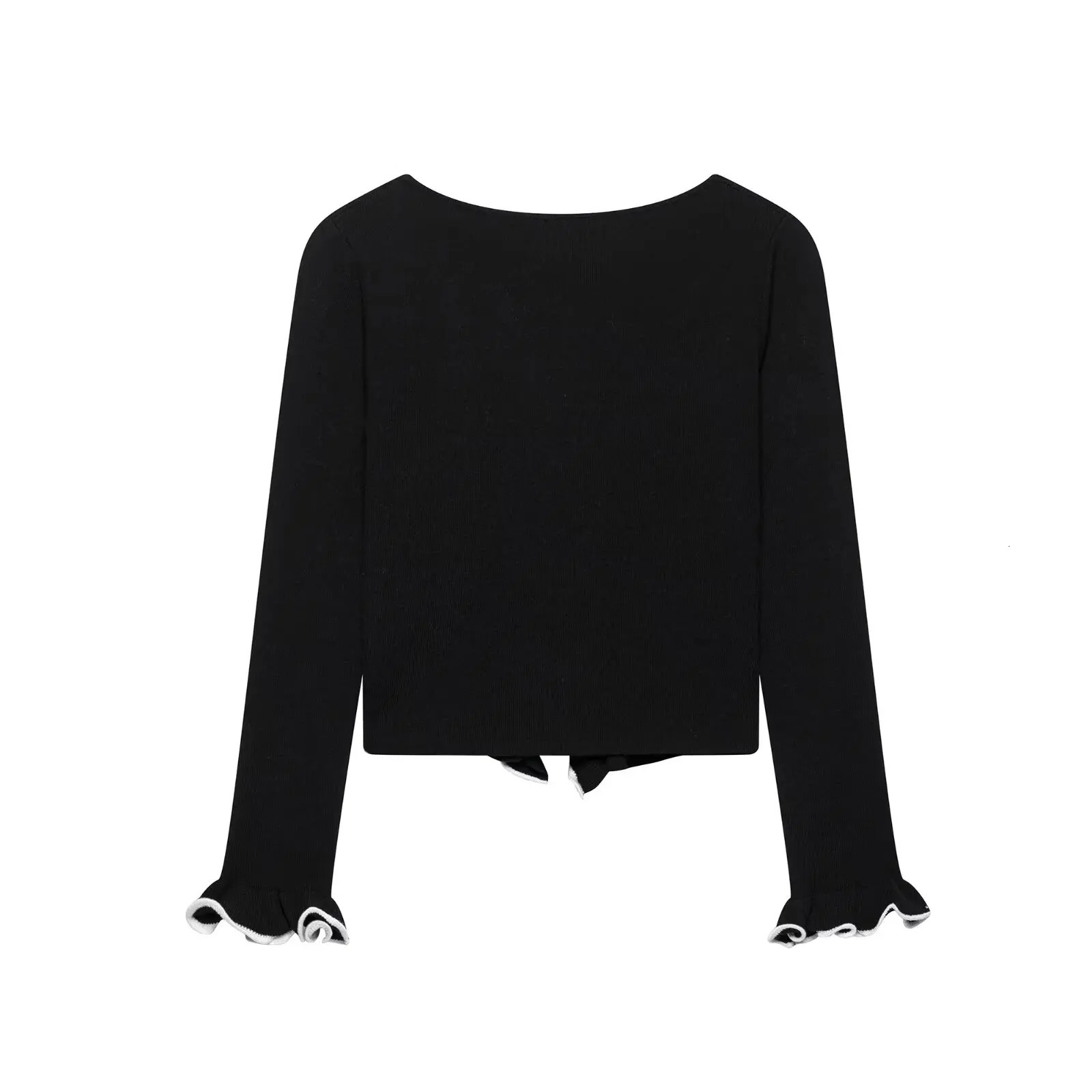 Zevity Women Fashion O Neck Lace Splicing Color Collision Knitting Sweater Female Chic Lace Up Crop Coats Chic Tops CT9030 250805