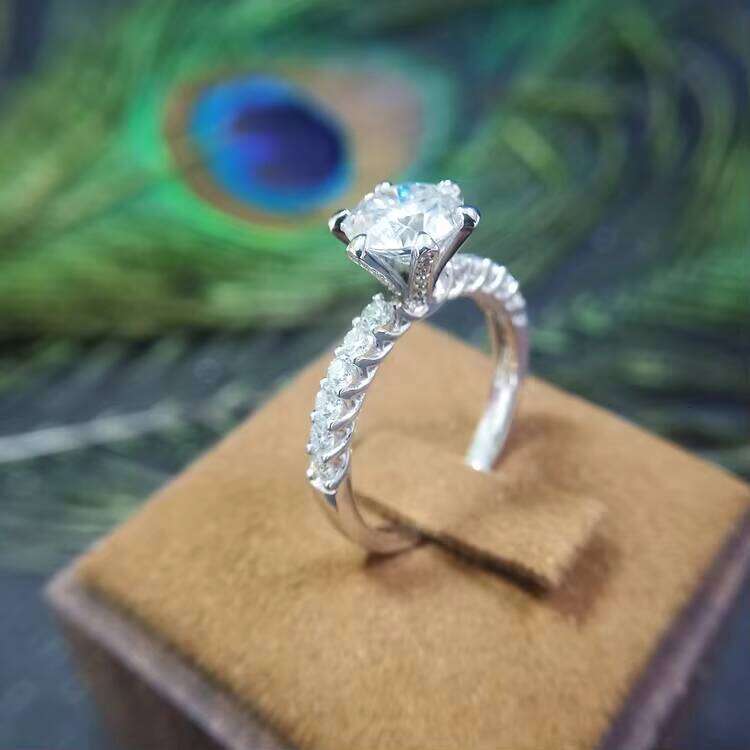 XingGuang 2ct Engagement Jewelry Gold D/VVS Clarity Moissanite 6 Prong Round Dia Minimalist Weeding Halo Ring for Women