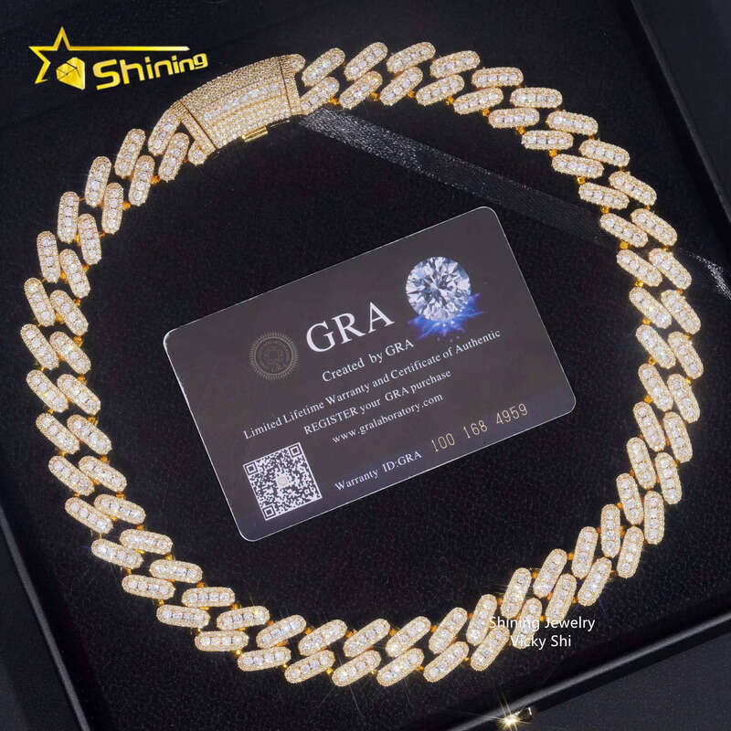 Rapper Fashion Hip Hop Jewelry Necklace Sier Gold Plated 15MM Width VVS Moissanite Cuban Link Chain