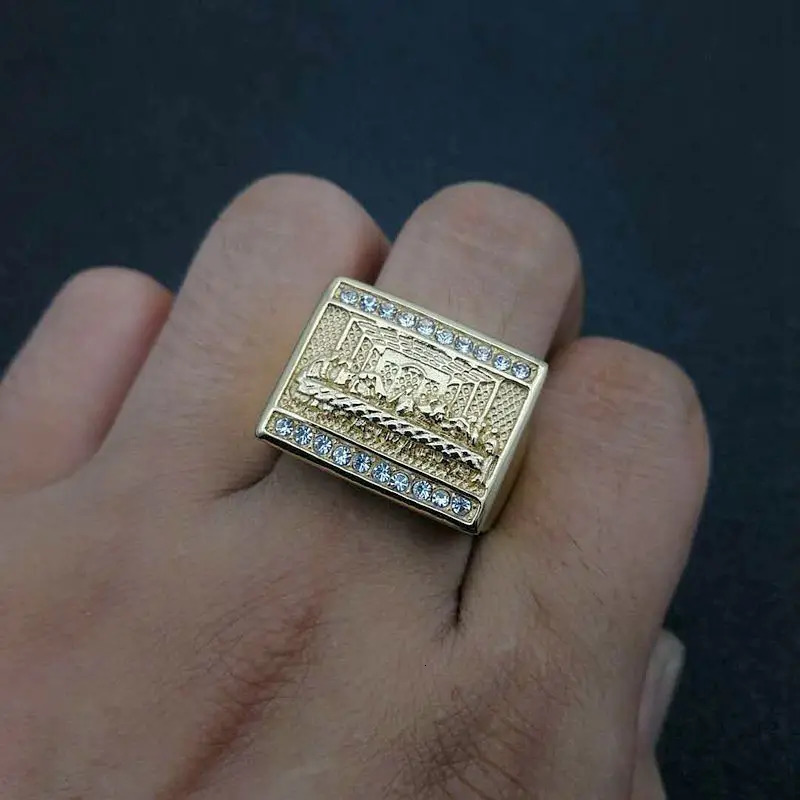 Stainless Steel The Last Supper Dinner Painting Gold Plated Hip Hop Square Rings For Men Women Gift Jewelry 250717
